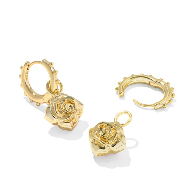 NWT Kendra Scott Mallory Gold Huggie Convertible Earrings in Blush Roses - Picture 5 of 12